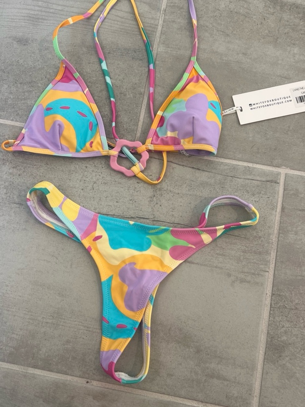 White Fox Boutique Pastel Multi-Color Floral Tie Bikini Set - Picture 4 of 6